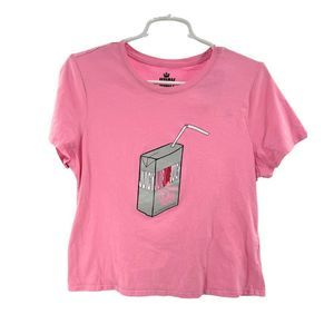 Juicy Couture pink baby tee XL juice box fitted cap sleeve retro cropped